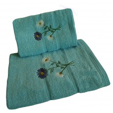 Ręcznik kąpielowy frotte 50x100 bawełna niebieski RB50100-21 kwiatki