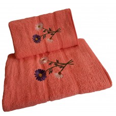 Ręcznik kąpielowy frotte 50x100 bawełna łososiowy RB50100-23 kwiatki