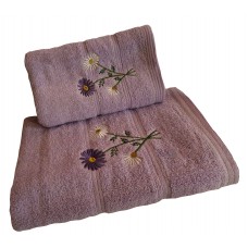Ręcznik kąpielowy frotte 50x100 bawełna fioletowy RB50100-24 kwiatki