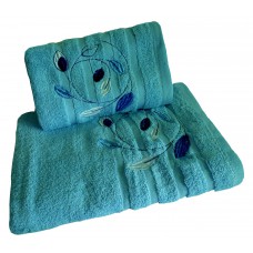 Ręcznik kąpielowy frotte 50x100 bawełna niebieski RB50100-4 liście