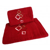 Ręcznik kąpielowy frotte 50x100 bawełna czerwony RB50100-63 kwadraty