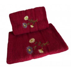 Ręcznik kąpielowy frotte 70x140 bawełniany bordowy wzór 16 kwiatki