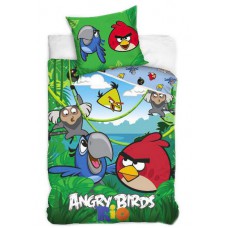 Pościel dziecięca bawełniana 140x200  2-częściowa Angry Birds zielona