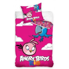 Pościel dziecięca bawełniana 140x200  2-częściowa Angry Birds różowa