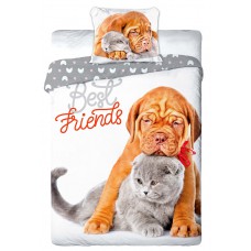 Pościel dziecięca bawełniana 140x200  2-częściowa kot i pies Best Friends 2 