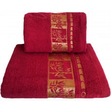 Ręcznik kąpielowy frotte 70x140 bawełniany czerwony wzór 6B złoty pas